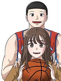 Eundeok Na and Eunji Seo from Big Man on the Court, boy in basketball uniform and girl in school uniform, superimposed